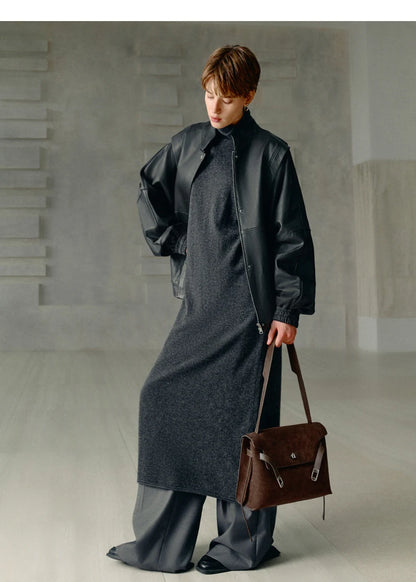 Split Leather Shoulder and Crossbody Tote