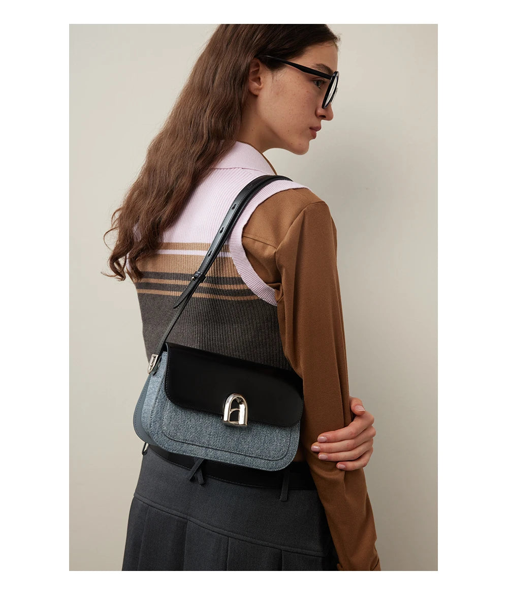 Split Leather Square Shoulder and Crossbody Bag