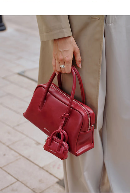 Split Leather Compact Shoulder and Crossbody Tote