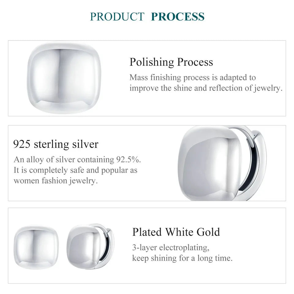 White Gold Square Hoop Earrings – Sterling Silver Lightweight Design