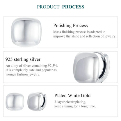 White Gold Square Hoop Earrings – Sterling Silver Lightweight Design