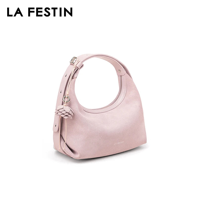 Genuine Leather Half Moon Shoulder and Crossbody Tote