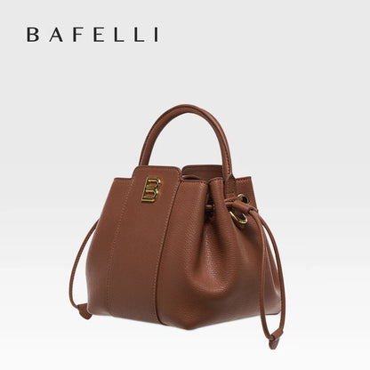 Soft Split Leather Bucket Bag – Casual Flap Shoulder Style