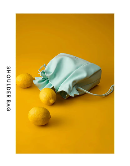 Genuine Leather Bucket Bag – Soft Casual with Open Pocket