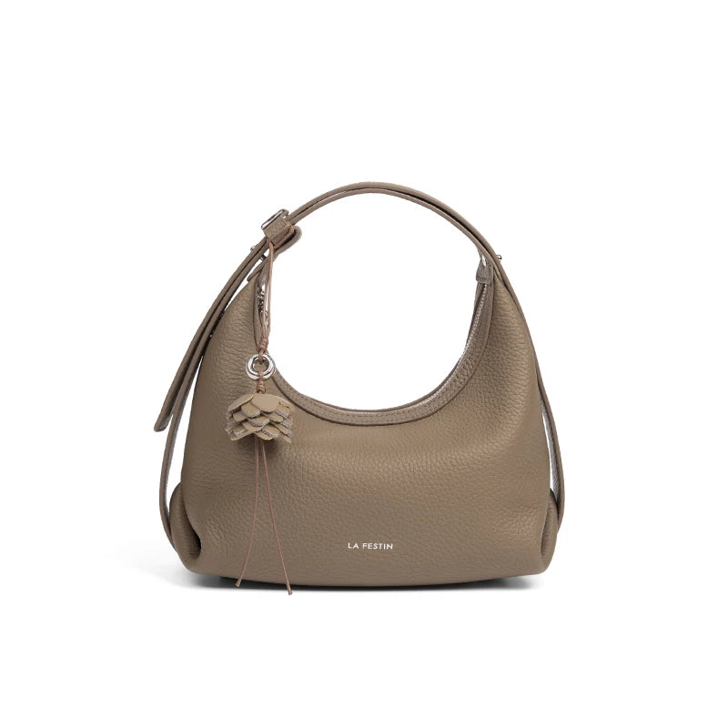 Genuine Leather Half Moon Shoulder and Crossbody Tote