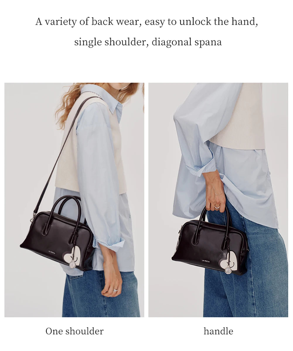 Split Leather Compact Shoulder and Crossbody Tote