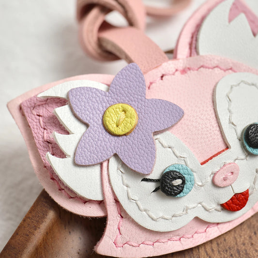 Handcrafted Goatskin Leather Pink Fox Bag Charm