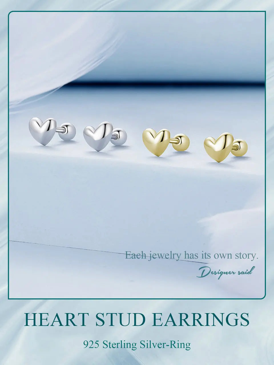 Mini Heart Stud Earrings – 925 Sterling Silver, Platinum Plated
