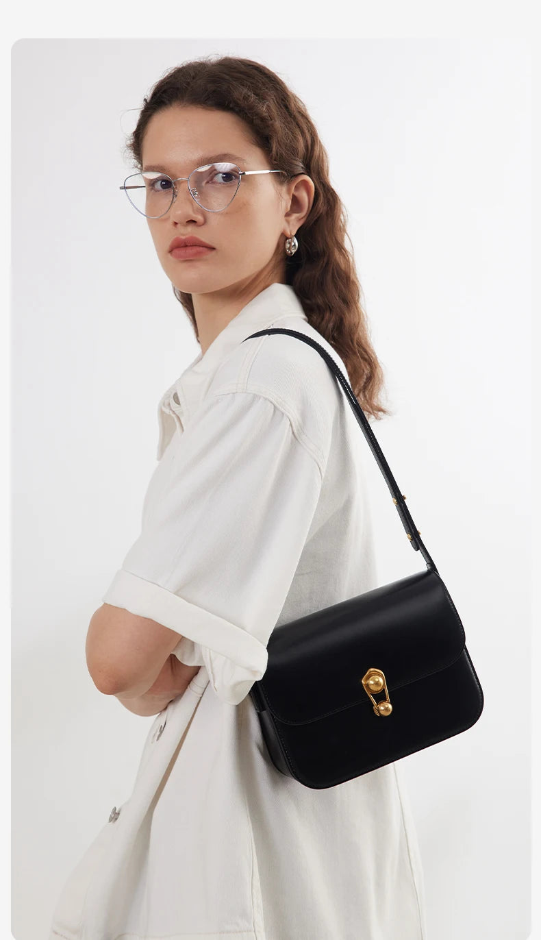 Split Leather Square Shoulder and Crossbody Bag