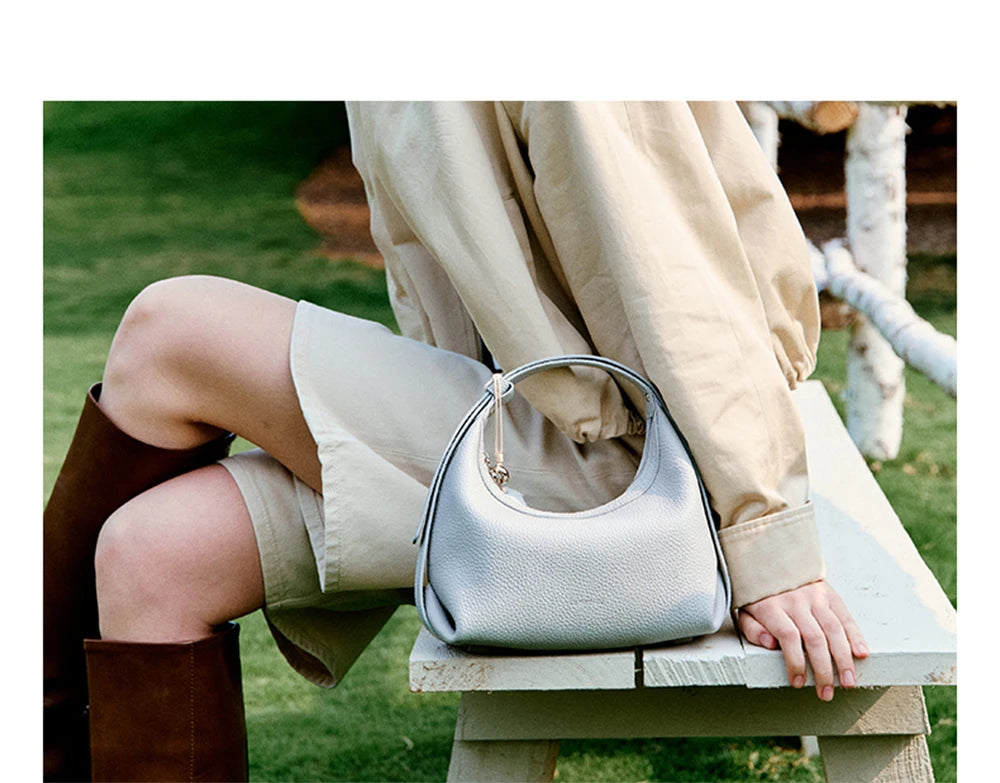 Genuine Leather Half Moon Shoulder and Crossbody Tote