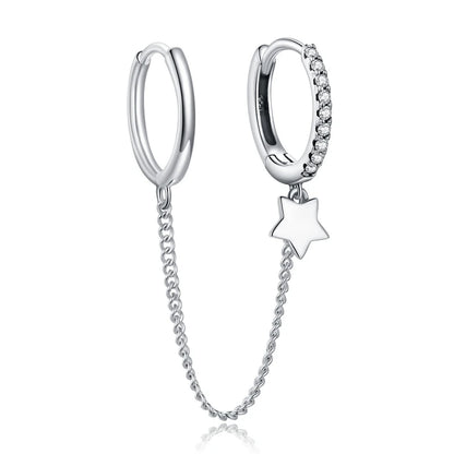 Sterling Silver Mono-earring with Zircon – Clip-On Geometric Style