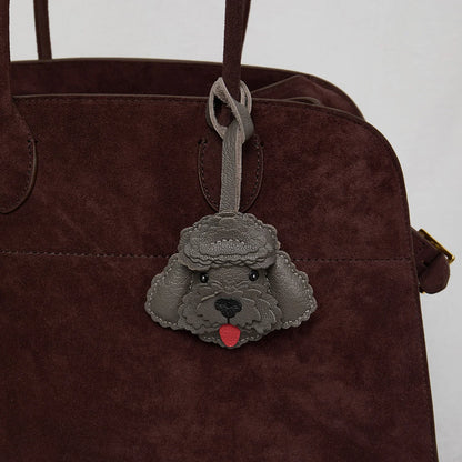 Teddy Dog Leather Bag Charm Keychain