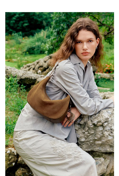 Genuine Leather Curved Tote Bag