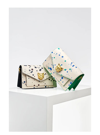 Genuine Leather Floral Flap Bag with Hasp Closure