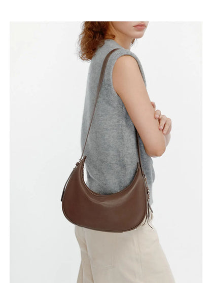 Genuine Leather Curved Tote Bag