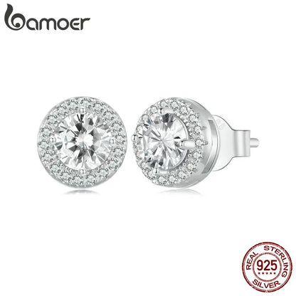 Classic Zircon Stud Earrings – 925 Sterling Silver Round Design