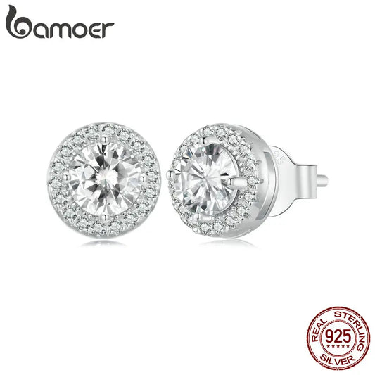 Classic Zircon Stud Earrings – 925 Sterling Silver Round Design