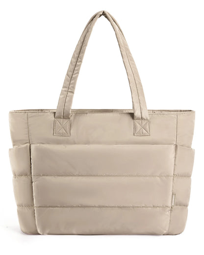 Quilted Milk Cotton Padded Tote Bag