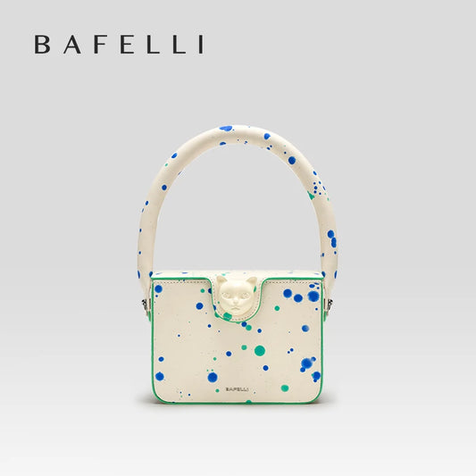 Boxy Genuine Leather Flap Bag – Dot Pattern Cat Design