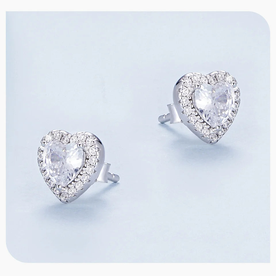 Gold Plated Heart Stud Earrings – Sterling Silver with Zircon