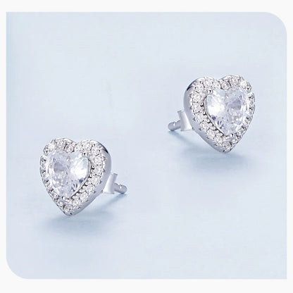 Gold Plated Heart Stud Earrings – Sterling Silver with Zircon
