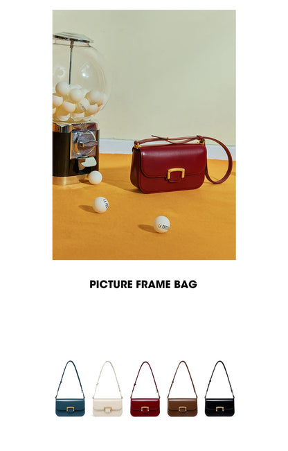 Structured Split Leather Square Shoulder Bag