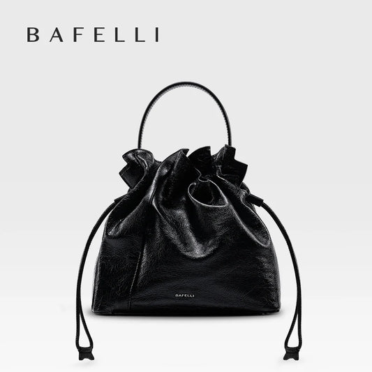Genuine Leather Bucket Bag – Soft Casual with Open Pocket