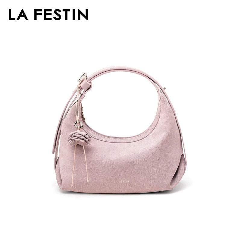 Genuine Leather Half Moon Shoulder and Crossbody Tote