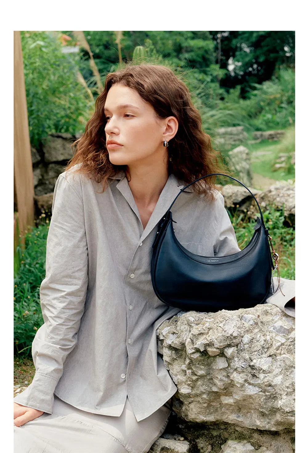 Genuine Leather Curved Tote Bag