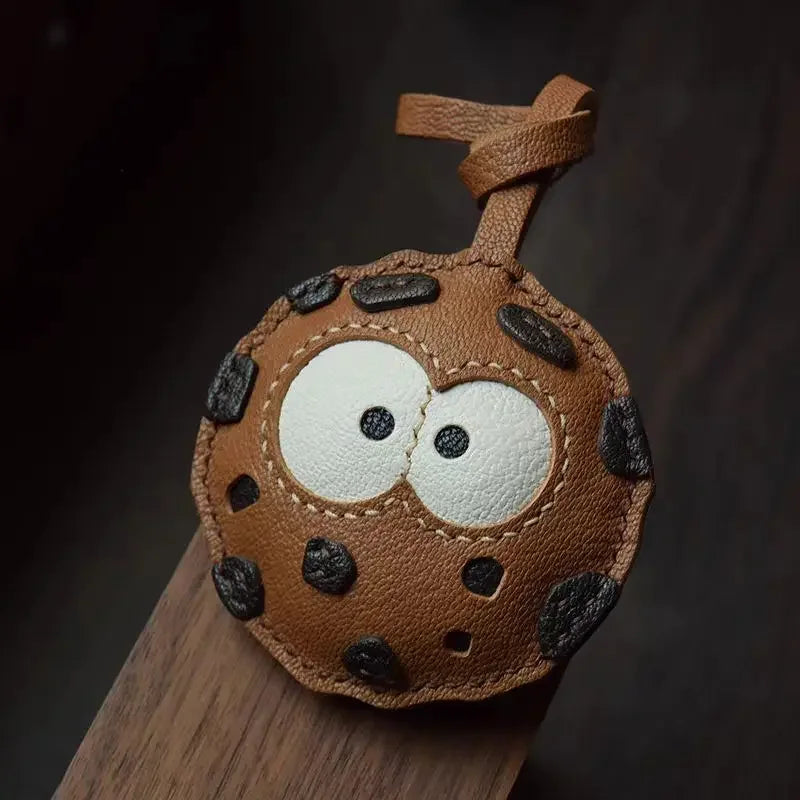 Premium Goatskin Leather Cookie Bag Charm Keychain
