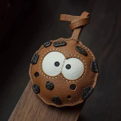 Premium Goatskin Leather Cookie Bag Charm Keychain