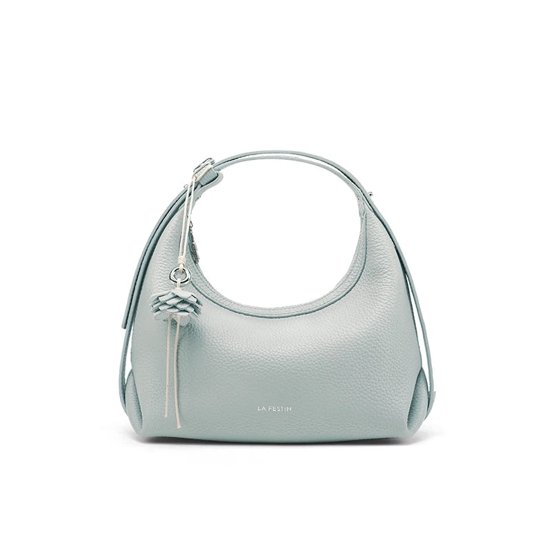 Genuine Leather Half Moon Shoulder and Crossbody Tote