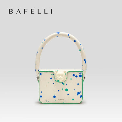 Boxy Genuine Leather Flap Bag – Dot Pattern Cat Design