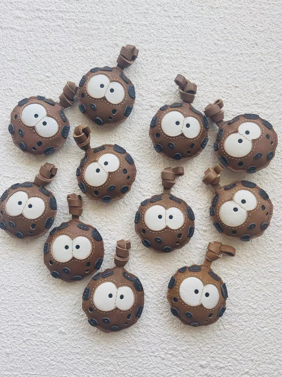 Premium Goatskin Leather Cookie Bag Charm Keychain