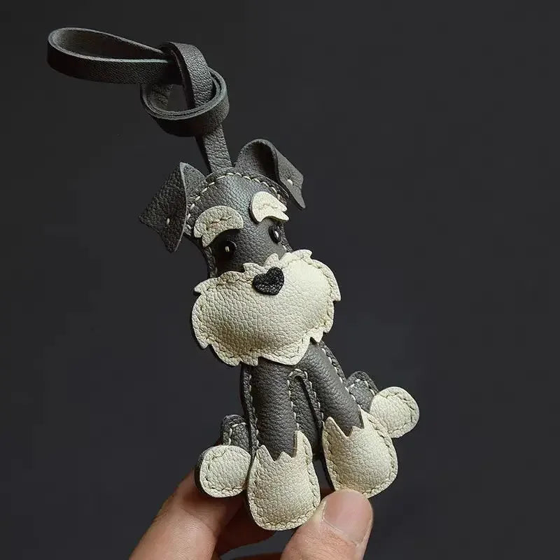 Schnauzer Leather Bag Charm Keychain