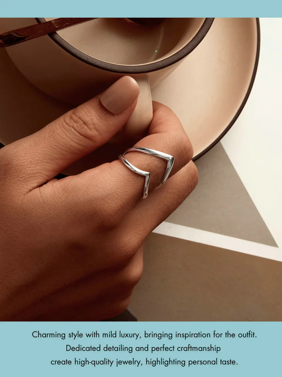 925 Sterling Silver Adjustable V-Shaped Ring with Double-Layer Design