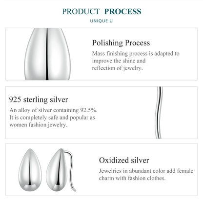 Glossy Waterdrop Stud Earrings – 925 Sterling Silver