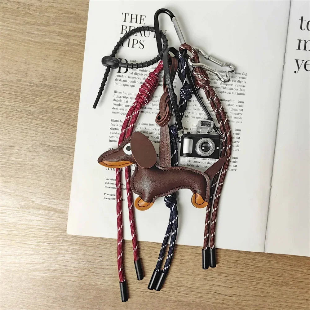 French Goatskin Leather Bag Charm Keychain