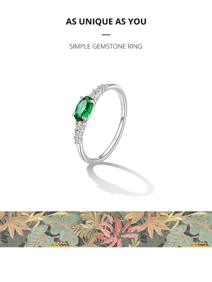 Green Zircon Ring – 925 Sterling Silver with Prong Setting