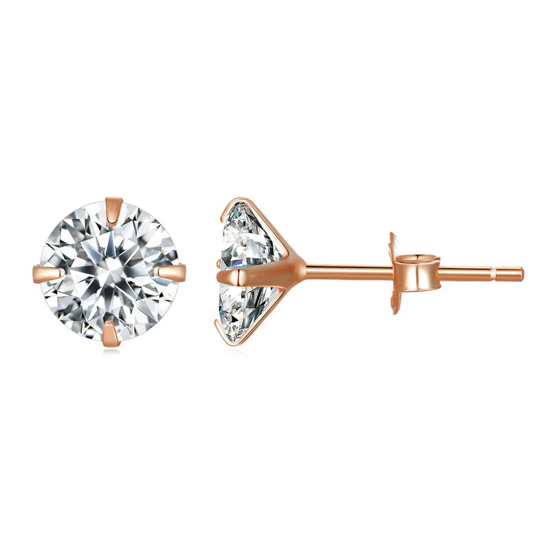 Platinum Plated 925 Sterling Silver Stud Earrings with Round Zircon