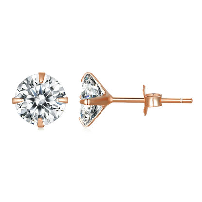 Platinum Plated 925 Sterling Silver Stud Earrings with Round Zircon