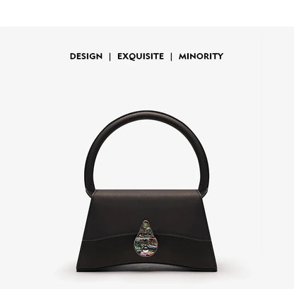 Genuine Leather Half Moon Flap Bag with Floral Pattern