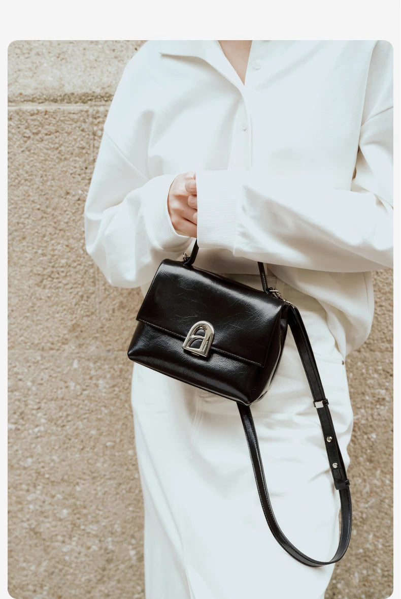 Split Leather Compact Square Tote