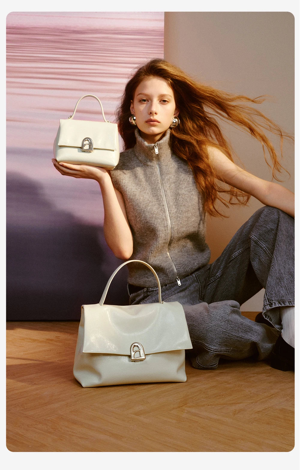 Split Leather Shoulder Crossbody Tote Bag