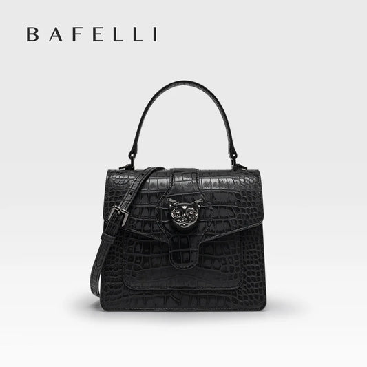 Genuine Leather Business Flap Bag – Animal Print with Lock