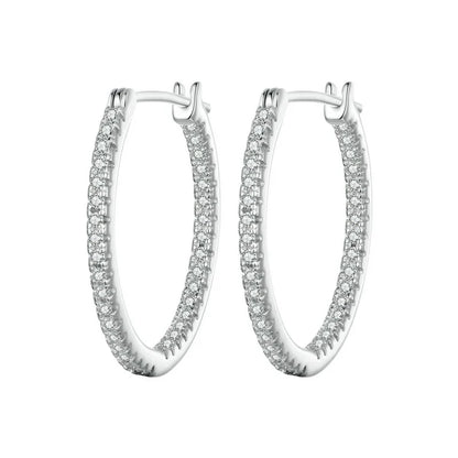 Sterling Silver Hoop Earrings – White Gold Plated with Zircon