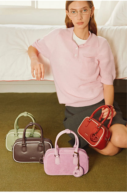 Split Leather Bowling Shoulder and Crossbody Tote