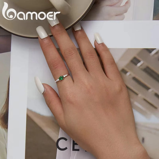 Green Zircon Ring – 925 Sterling Silver with Prong Setting