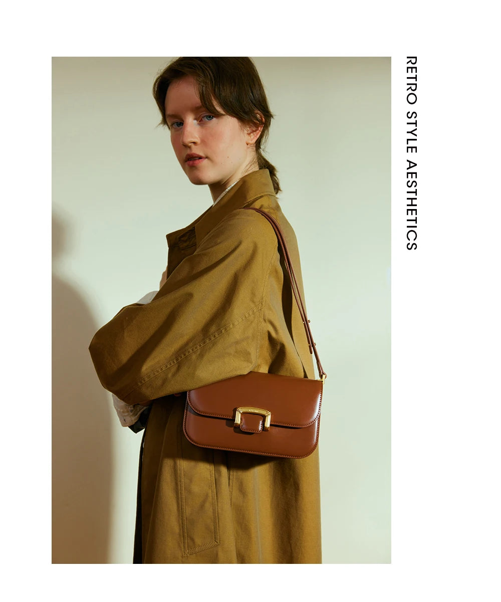 Structured Split Leather Square Shoulder Bag