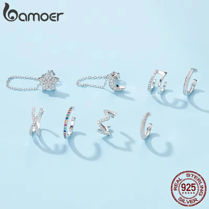 Sterling Silver Mono-earring with Zircon – Clip-On Geometric Style